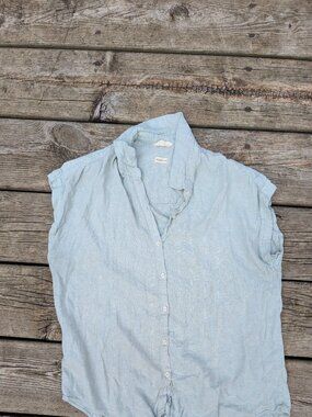 Weatherproof Vintage Linen Blue Women's Button Top